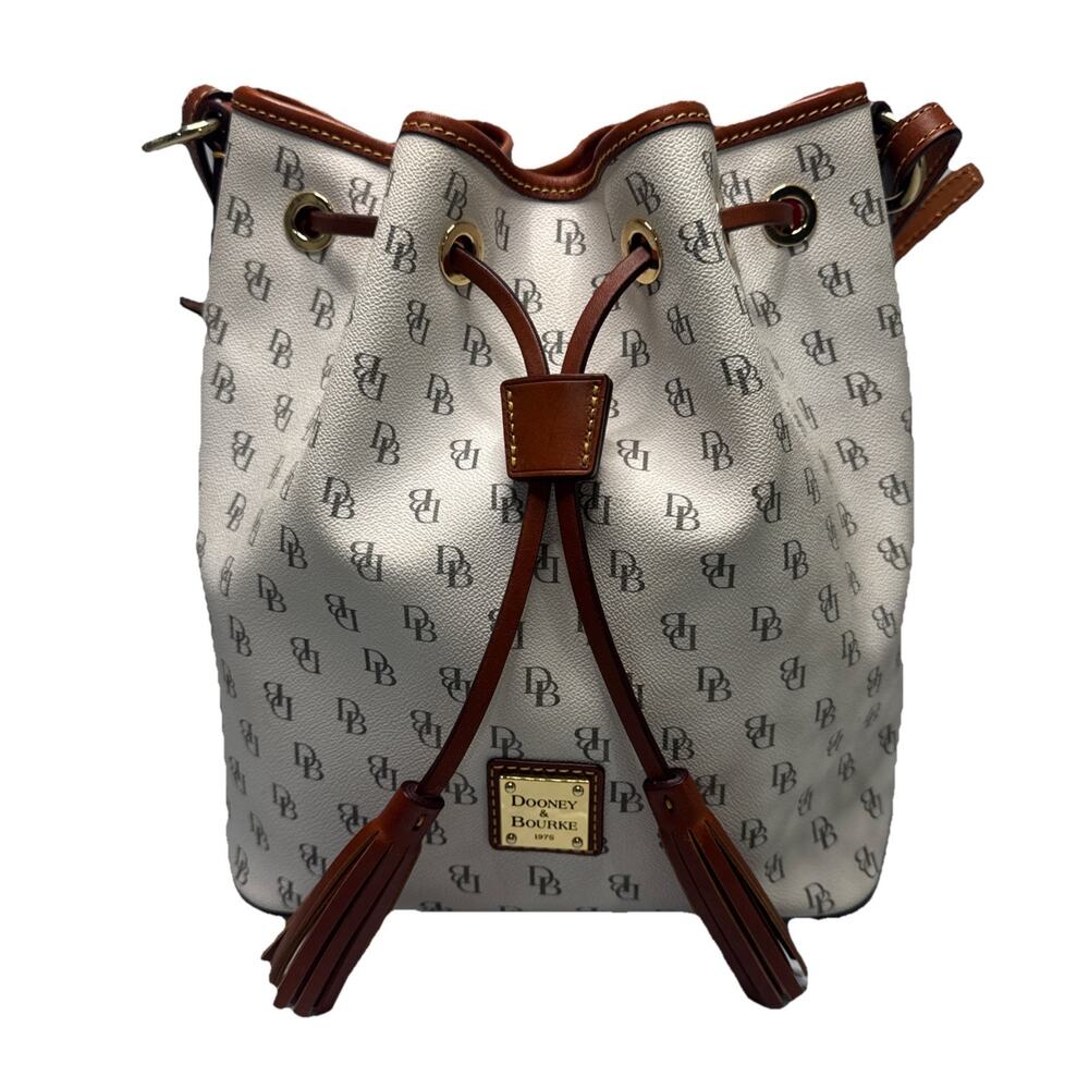 Dooney & Bourke Signature Blakely Collection Tasha Logo Bone Drawstring Bag